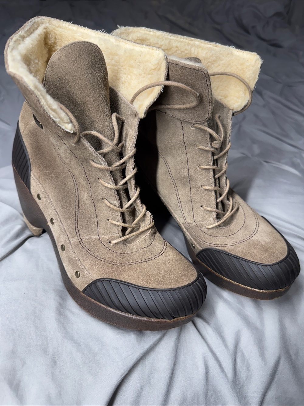 Jambu - Suede Taupe Suede Lace-Up Winter Boot w/ Sherpa Lining - 8.5